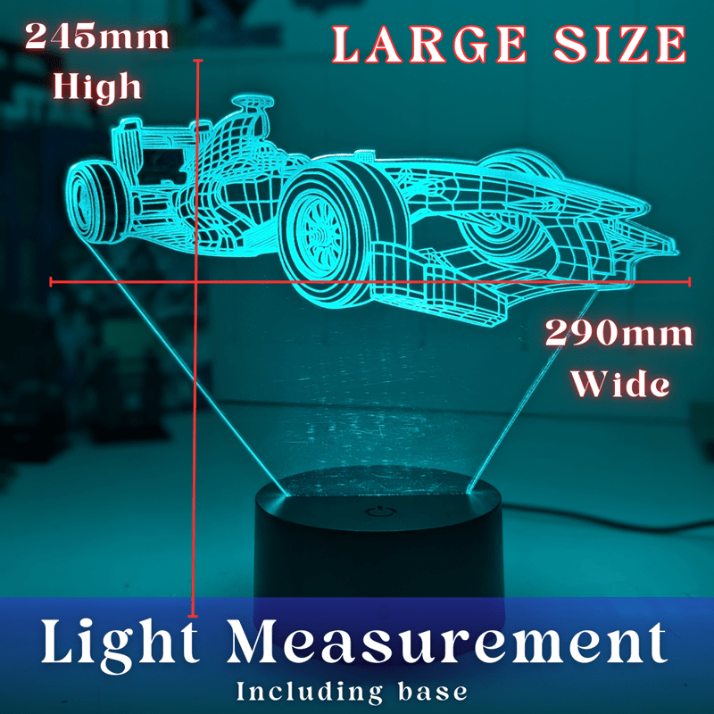 F1 Formula One Racing Car Side view 3D LED Night Light Lamp - KustomboxNight Lights & Ambient LightingKustomboxStandard Size - No Name