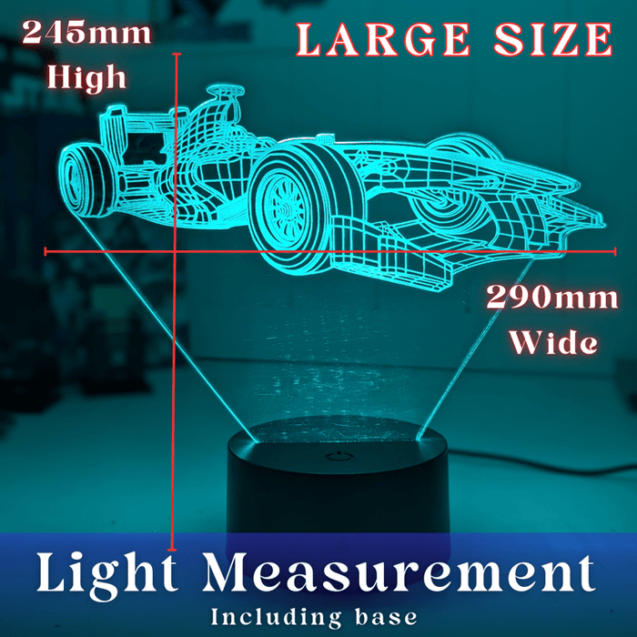 F1 Formula One Racing Car Side view 3D LED Night Light Lamp - KustomboxNight Lights & Ambient LightingKustomboxStandard Size - No Name