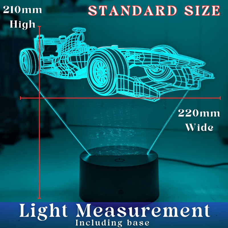 F1 Formula One Racing Car Side view 3D LED Night Light Lamp - KustomboxNight Lights & Ambient LightingKustomboxStandard Size - No Name