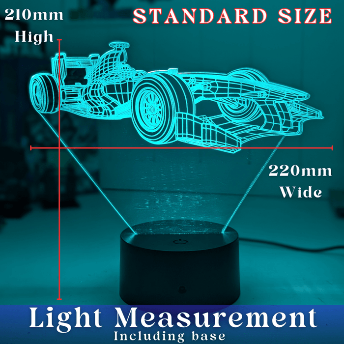 F1 Formula One Racing Car Side view 3D LED Night Light Lamp - KustomboxNight Lights & Ambient LightingKustomboxStandard Size - No Name