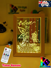 Fairy & Butterfly Believe Personalised Name Timber Frame base USB 3D LED Night Light + Remote - KustomboxNight Lights & Ambient LightingKustomboxTimber Frame Light