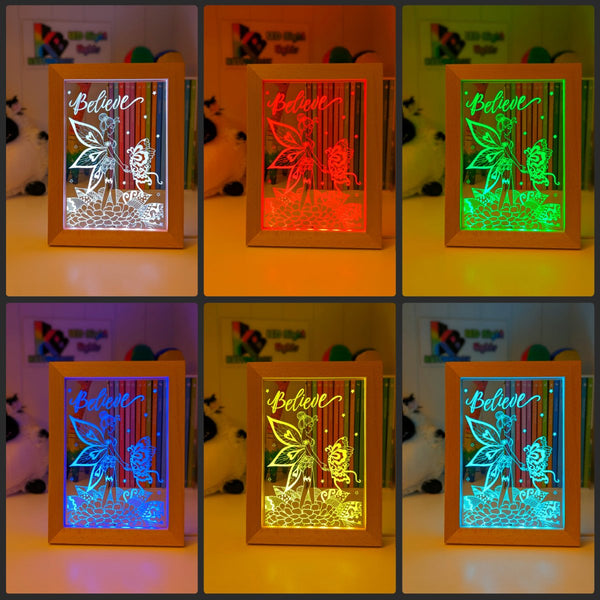 Fairy & Butterfly Believe Personalised Name Timber Frame base USB 3D LED Night Light + Remote - KustomboxNight Lights & Ambient LightingKustomboxTimber Frame Light