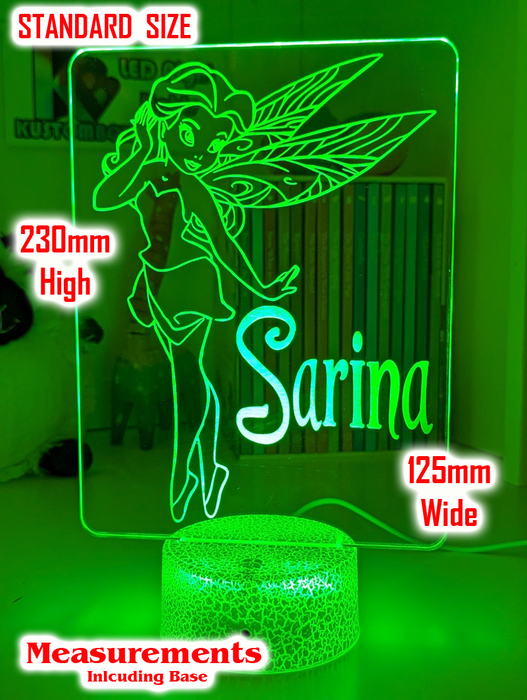 Fairy Princess Personalised Name 3D LED Night Light Childrens Lamp