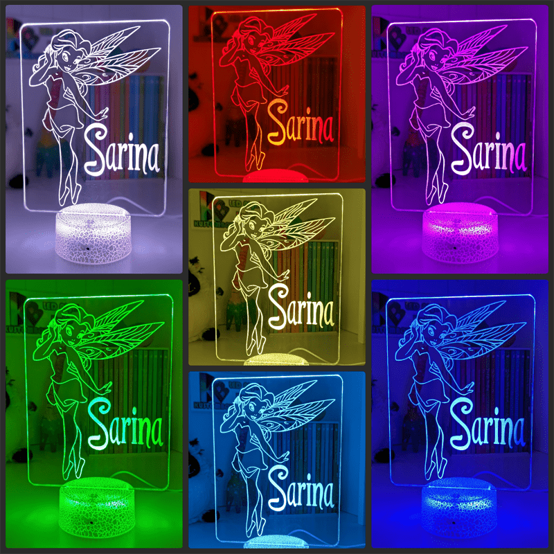 Fairy Princess Personalised Name 3D LED Night Light Childrens Lamp - KustomboxNight Lights & Ambient LightingKustomboxStandard Size