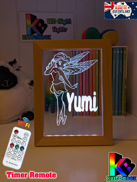 Fairy Princess Personalised Name Timber Frame base USB 3D LED Night Light + Remote - KustomboxNight Lights & Ambient LightingKustomboxTimber Frame Light