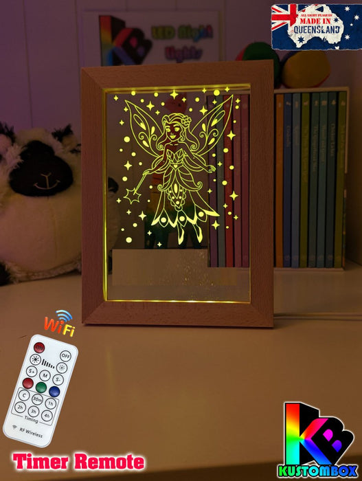 Fairy Princess Personalised Name Timber Frame base USB 3D LED Night Light + Remote - KustomboxNight Lights & Ambient LightingKustomboxTimber Frame Light