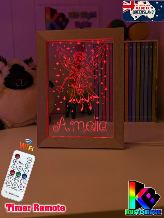 Fairy Princess Personalised Name Timber Frame base USB 3D LED Night Light + Remote - KustomboxNight Lights & Ambient LightingKustomboxTimber Frame Light