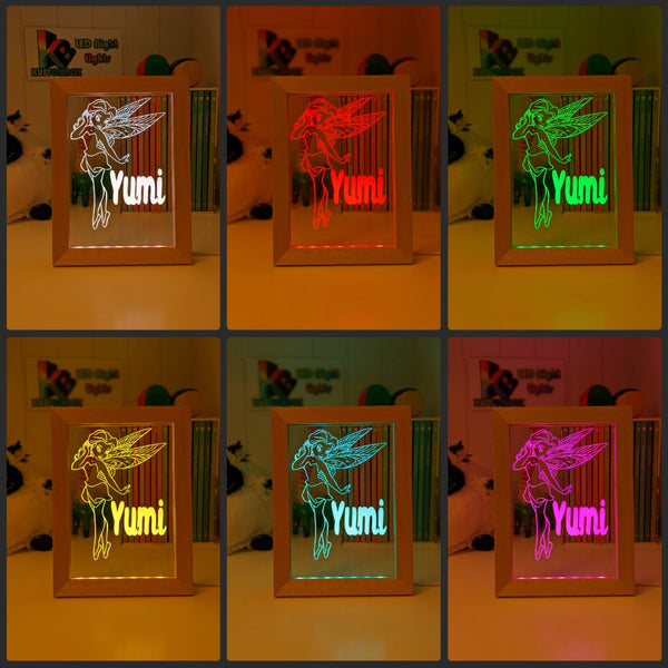 Fairy Princess Personalised Name Timber Frame base USB 3D LED Night Light + Remote - KustomboxNight Lights & Ambient LightingKustomboxTimber Frame Light