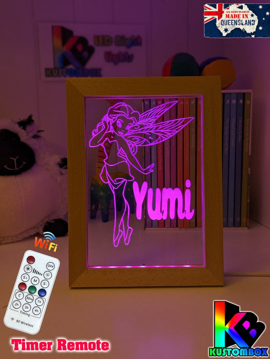 Fairy Princess Personalised Name Timber Frame base USB 3D LED Night Light + Remote - KustomboxNight Lights & Ambient LightingKustomboxTimber Frame Light