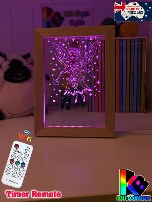 Fairy Princess Personalised Name Timber Frame base USB 3D LED Night Light + Remote - KustomboxNight Lights & Ambient LightingKustomboxTimber Frame Light