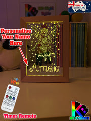 Fairy Princess Personalised Name Timber Frame base USB 3D LED Night Light + Remote - KustomboxNight Lights & Ambient LightingKustomboxTimber Frame Light