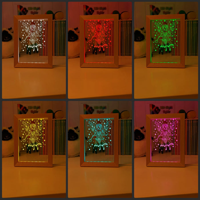 Fairy Princess Personalised Name Timber Frame base USB 3D LED Night Light + Remote - KustomboxNight Lights & Ambient LightingKustomboxTimber Frame Light