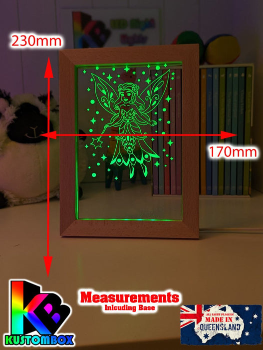 Fairy Princess Personalised Name Timber Frame base USB 3D LED Night Light + Remote - KustomboxNight Lights & Ambient LightingKustomboxTimber Frame Light