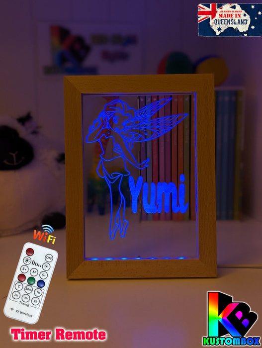 Fairy Princess Personalised Name Timber Frame base USB 3D LED Night Light + Remote - KustomboxNight Lights & Ambient LightingKustomboxTimber Frame Light
