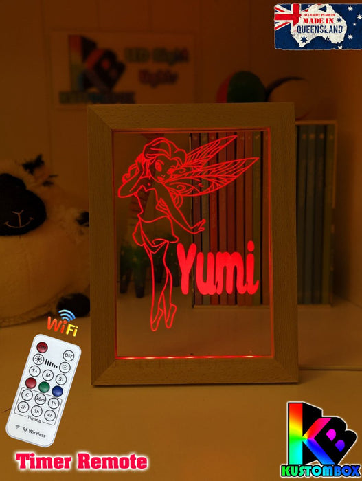 Fairy Princess Personalised Name Timber Frame base USB 3D LED Night Light + Remote - KustomboxNight Lights & Ambient LightingKustomboxTimber Frame Light