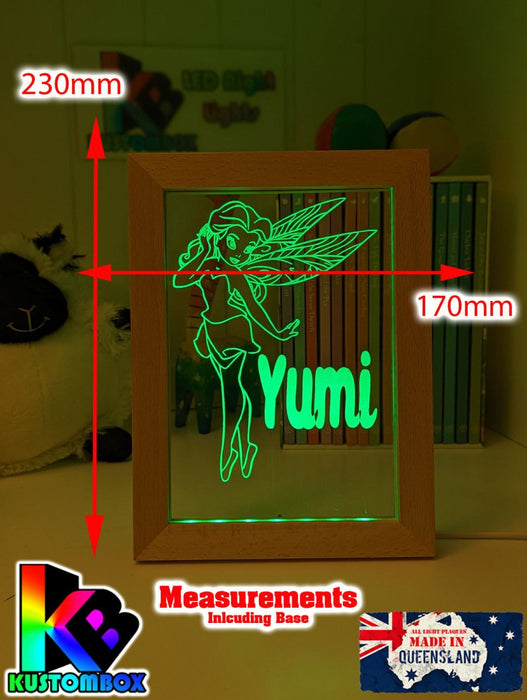 Fairy Princess Personalised Name Timber Frame base USB 3D LED Night Light + Remote - KustomboxNight Lights & Ambient LightingKustomboxTimber Frame Light