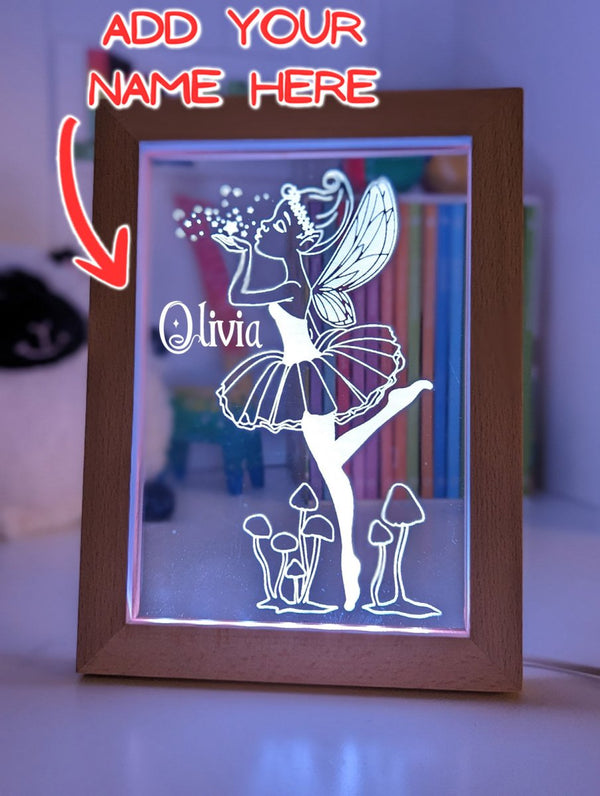 Fairy Princess - Personalised Name Timber Frame USB 3D LED Night Light Lamp - KustomboxNight Lights & Ambient LightingKustomboxTimber Frame Light - $34.99