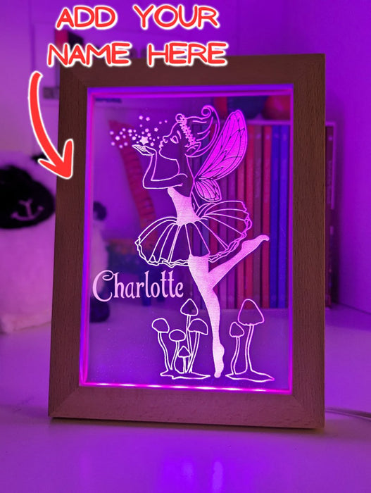 Fairy Princess - Personalised Name Timber Frame USB 3D LED Night Light Lamp - KustomboxNight Lights & Ambient LightingKustomboxTimber Frame Light - $34.99