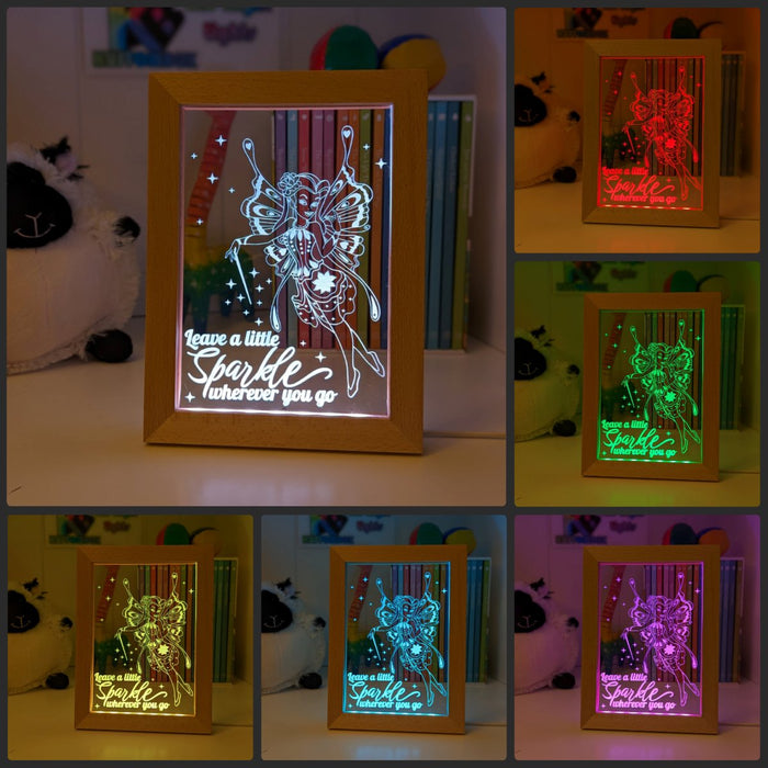 Fairy Princess Sparkles Personalised Name Timber Frame base USB 3D LED Night Light + Remote - KustomboxNight Lights & Ambient LightingKustomboxTimber Frame Light