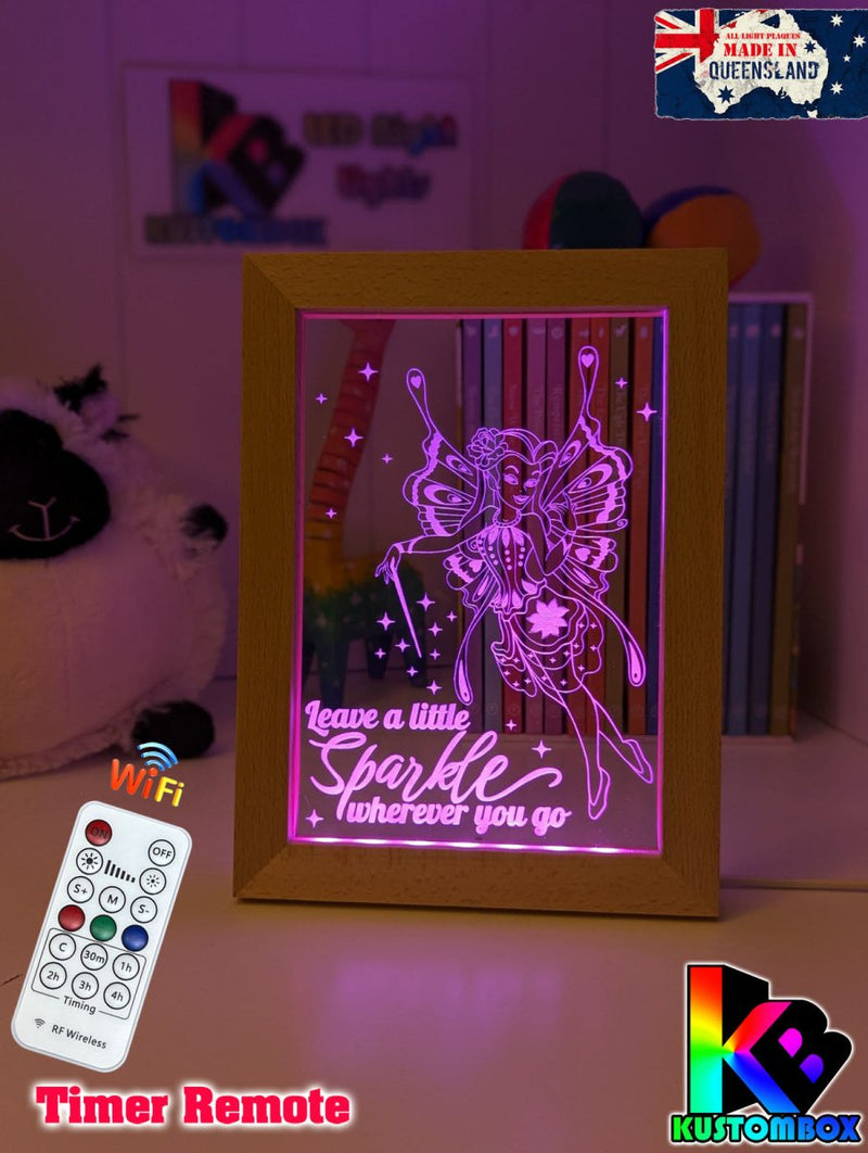 Fairy Princess Sparkles Personalised Name Timber Frame base USB 3D LED Night Light + Remote - KustomboxNight Lights & Ambient LightingKustomboxTimber Frame Light