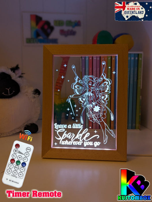 Fairy Princess Sparkles Personalised Name Timber Frame base USB 3D LED Night Light + Remote - KustomboxNight Lights & Ambient LightingKustomboxTimber Frame Light