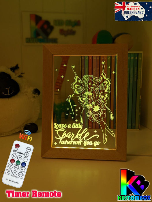 Fairy Princess Sparkles Personalised Name Timber Frame base USB 3D LED Night Light + Remote - KustomboxNight Lights & Ambient LightingKustomboxTimber Frame Light