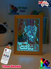 Fairy Princess Sparkles Personalised Name Timber Frame base USB 3D LED Night Light + Remote - KustomboxNight Lights & Ambient LightingKustomboxTimber Frame Light