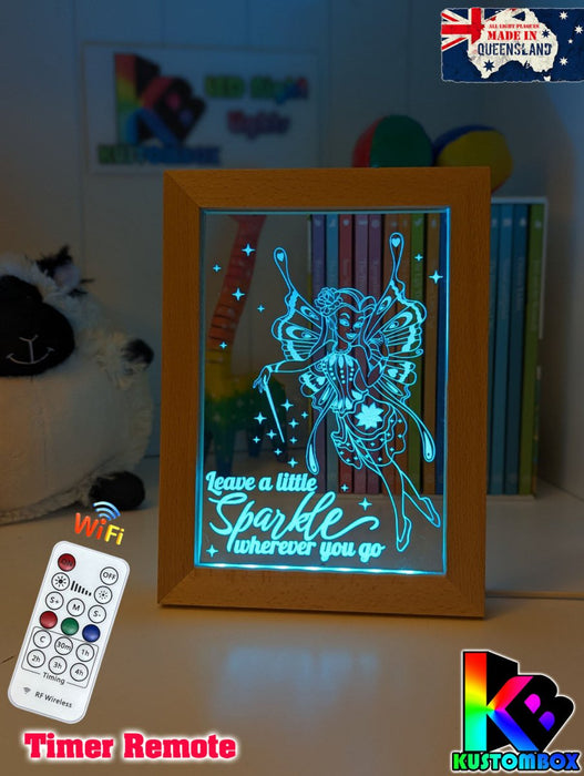 Fairy Princess Sparkles Personalised Name Timber Frame base USB 3D LED Night Light + Remote - KustomboxNight Lights & Ambient LightingKustomboxTimber Frame Light