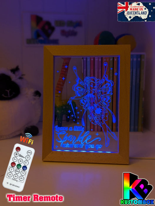 Fairy Princess Sparkles Personalised Name Timber Frame base USB 3D LED Night Light + Remote - KustomboxNight Lights & Ambient LightingKustomboxTimber Frame Light