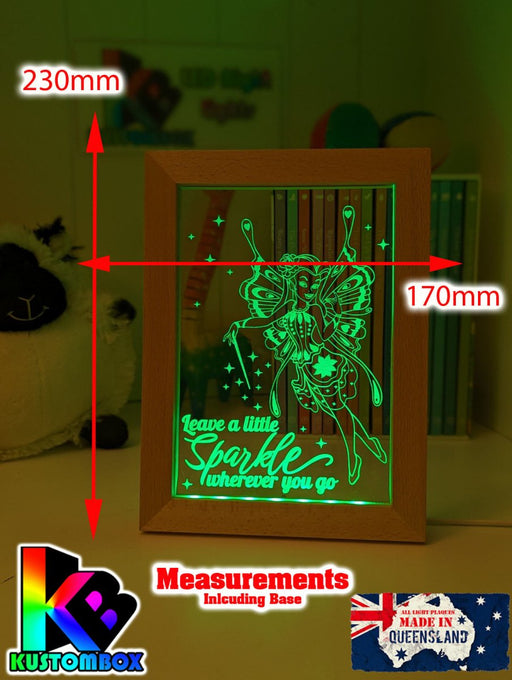 Fairy Princess Sparkles Personalised Name Timber Frame base USB 3D LED Night Light + Remote - KustomboxNight Lights & Ambient LightingKustomboxTimber Frame Light