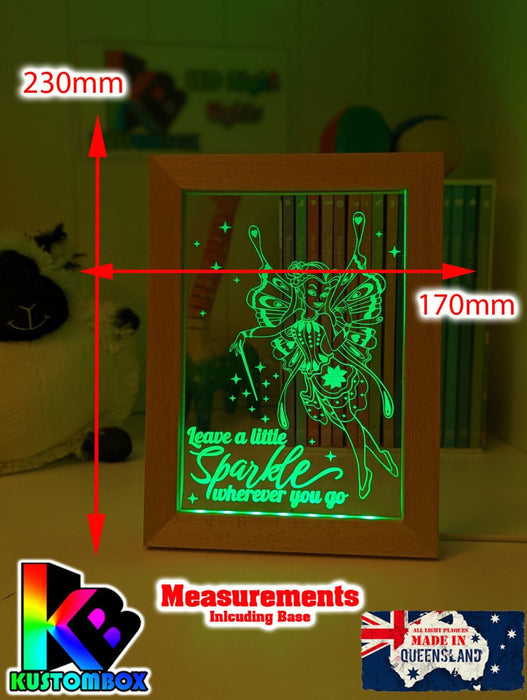 Fairy Princess Sparkles Personalised Name Timber Frame base USB 3D LED Night Light + Remote - KustomboxNight Lights & Ambient LightingKustomboxTimber Frame Light