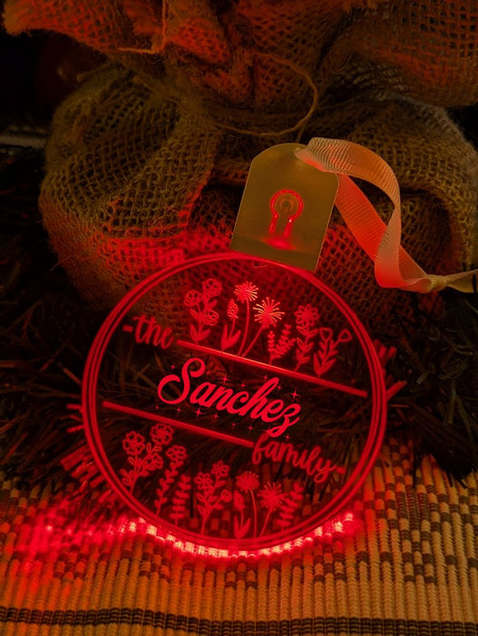 Family Name Christmas Flowers Personalised Name Bauble Light Decoration - KustomboxNight Lights & Ambient LightingKustomboxBauble - Standard Size