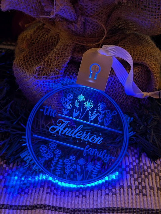 Family Name Christmas Flowers Personalised Name Bauble Light Decoration - KustomboxNight Lights & Ambient LightingKustomboxBauble - Standard Size