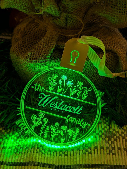Family Name Christmas Flowers Personalised Name Bauble Light Decoration - KustomboxNight Lights & Ambient LightingKustomboxBauble - Standard Size