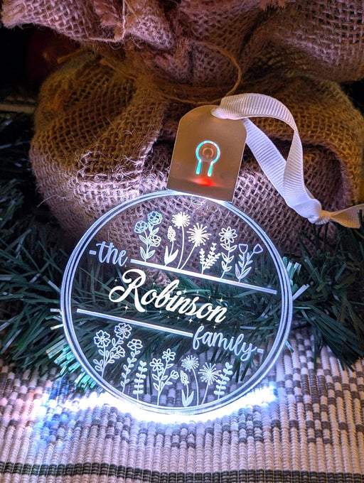 Family Name Christmas Flowers Personalised Name Bauble Light Decoration - KustomboxNight Lights & Ambient LightingKustomboxBauble - Standard Size