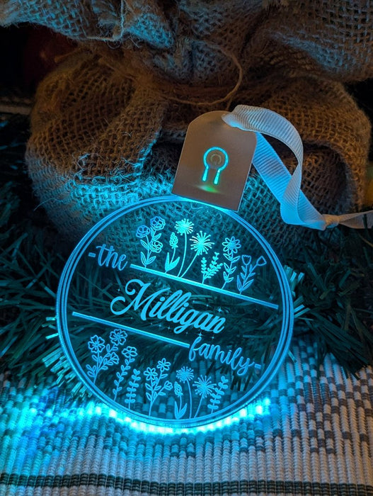 Family Name Christmas Flowers Personalised Name Bauble Light Decoration - KustomboxNight Lights & Ambient LightingKustomboxBauble - Standard Size
