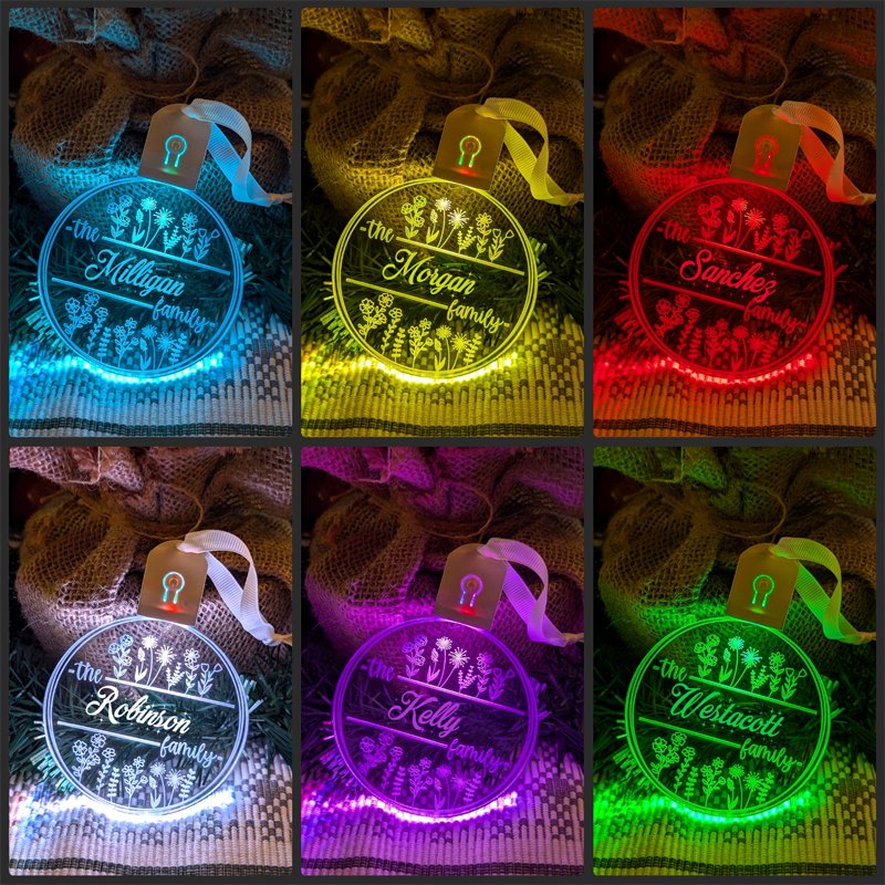 Family Name Christmas Flowers Personalised Name Bauble Light Decoration - KustomboxNight Lights & Ambient LightingKustomboxBauble - Standard Size