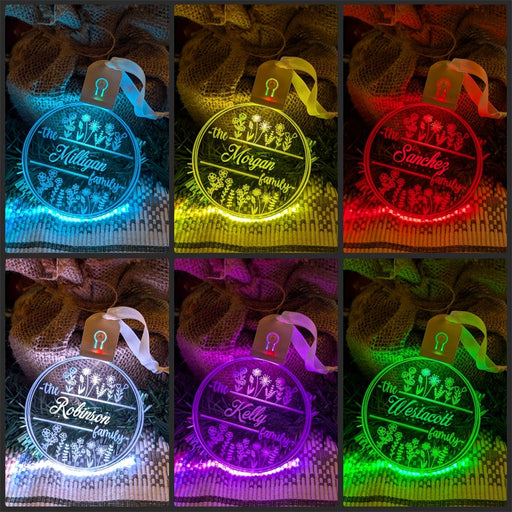Family Name Christmas Flowers Personalised Name Bauble Light Decoration - KustomboxNight Lights & Ambient LightingKustomboxBauble - Standard Size