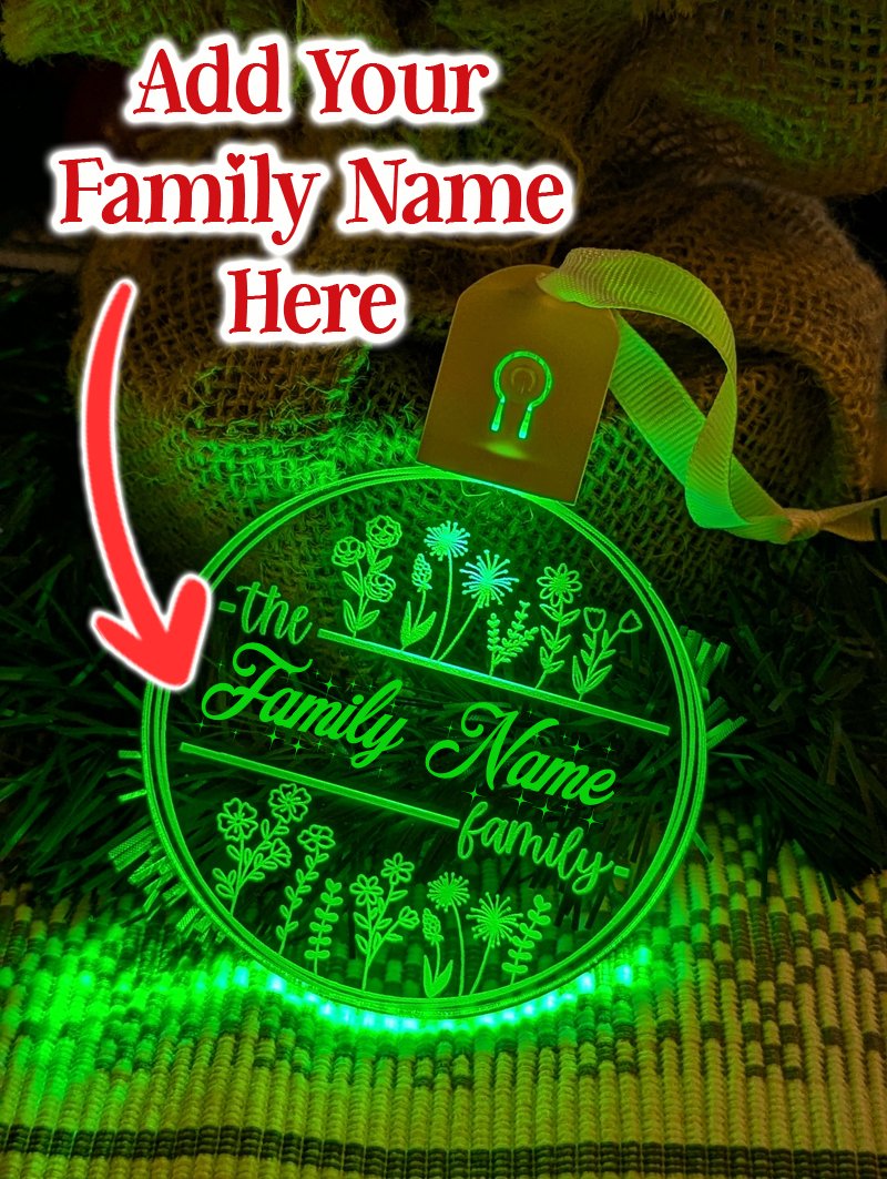 Family Name Christmas Flowers Personalised Name Bauble Light Decoration - KustomboxNight Lights & Ambient LightingKustomboxBauble - Standard Size