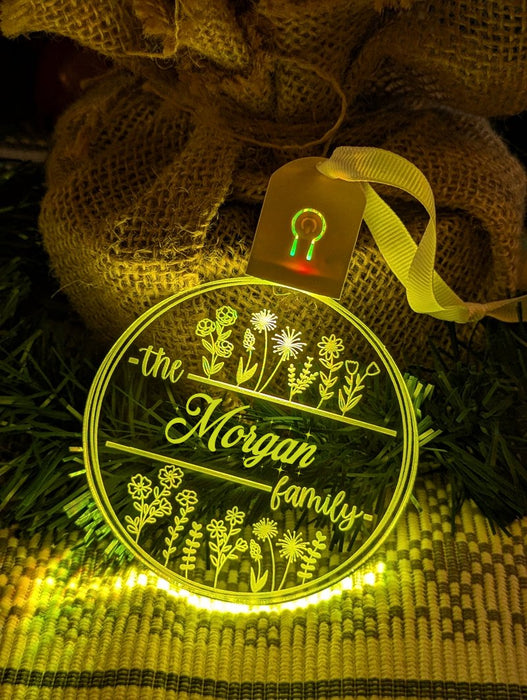 Family Name Christmas Flowers Personalised Name Bauble Light Decoration - KustomboxNight Lights & Ambient LightingKustomboxBauble - Standard Size