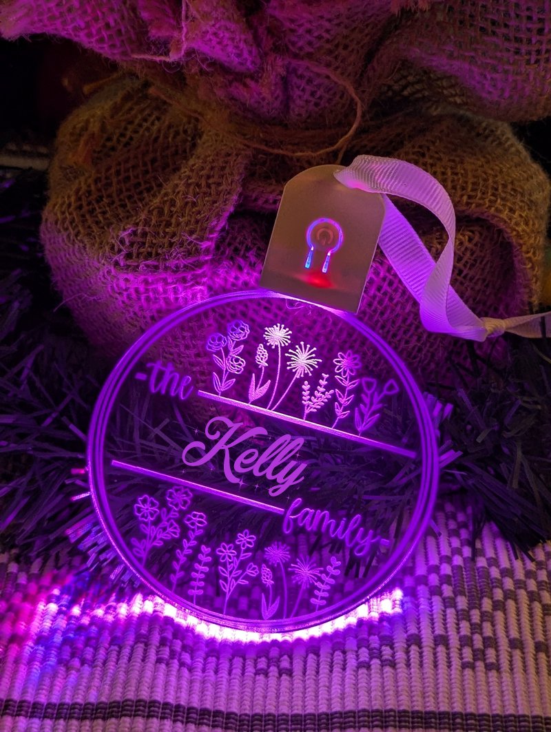Family Name Christmas Flowers Personalised Name Bauble Light Decoration - KustomboxNight Lights & Ambient LightingKustomboxBauble - Standard Size