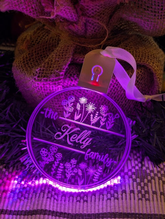 Family Name Christmas Flowers Personalised Name Bauble Light Decoration - KustomboxNight Lights & Ambient LightingKustomboxBauble - Standard Size