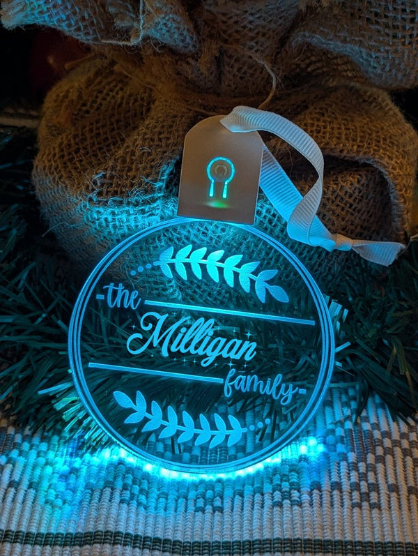 Family Name Christmas Leaf Personalised Name Bauble Light Decoration - KustomboxNight Lights & Ambient LightingKustomboxBauble - Standard Size