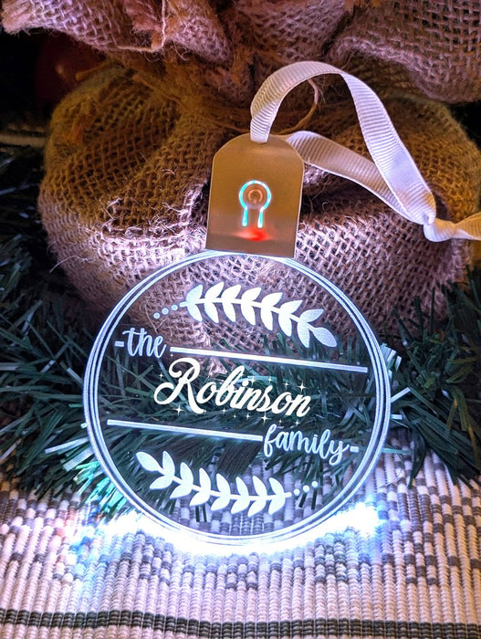 Family Name Christmas Leaf Personalised Name Bauble Light Decoration - KustomboxNight Lights & Ambient LightingKustomboxBauble - Standard Size