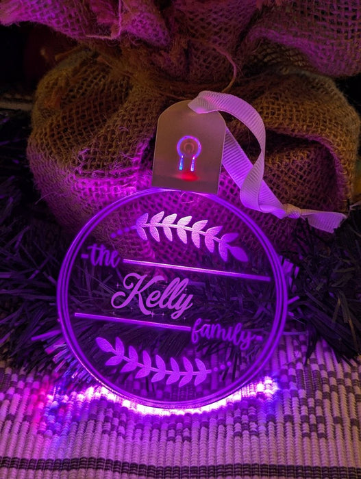 Family Name Christmas Leaf Personalised Name Bauble Light Decoration - KustomboxNight Lights & Ambient LightingKustomboxBauble - Standard Size