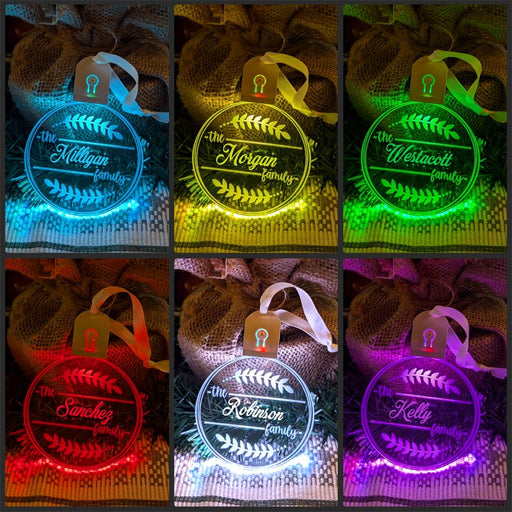 Family Name Christmas Leaf Personalised Name Bauble Light Decoration - KustomboxNight Lights & Ambient LightingKustomboxBauble - Standard Size
