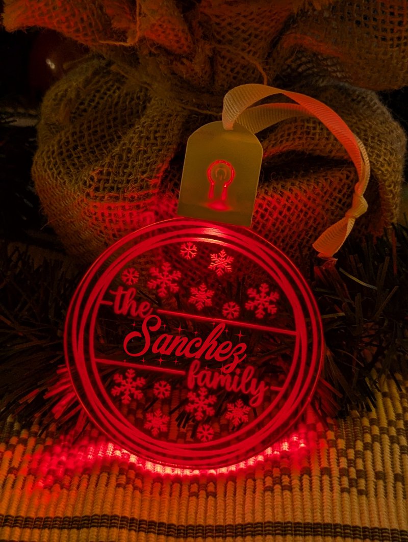 Family Name Christmas Snow Flakes Personalised Bauble Light Decoration - KustomboxNight Lights & Ambient LightingKustomboxBauble - Standard Size