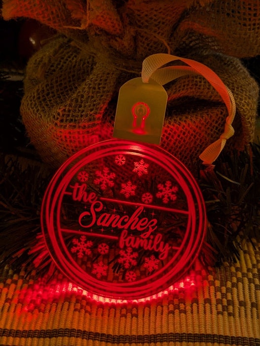 Family Name Christmas Snow Flakes Personalised Bauble Light Decoration - KustomboxNight Lights & Ambient LightingKustomboxBauble - Standard Size