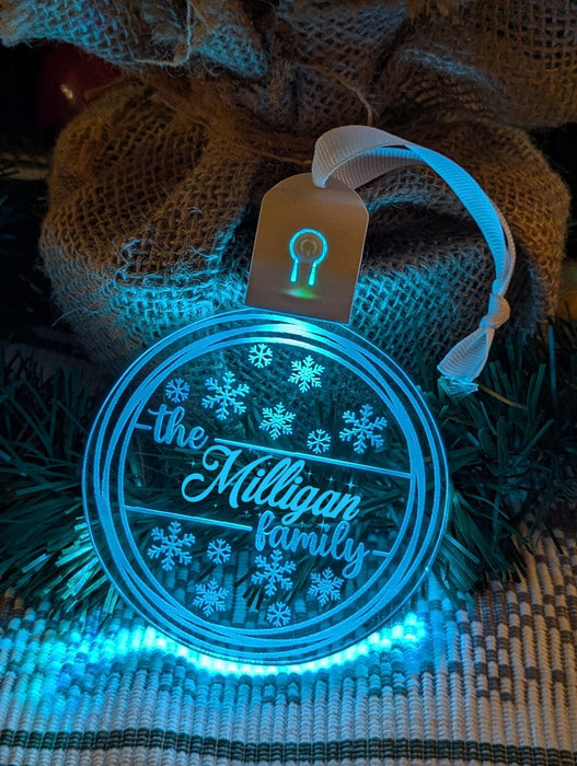 Family Name Christmas Snow Flakes Personalised Bauble Light Decoration - KustomboxNight Lights & Ambient LightingKustomboxBauble - Standard Size