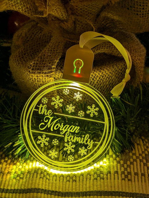 Family Name Christmas Snow Flakes Personalised Bauble Light Decoration - KustomboxNight Lights & Ambient LightingKustomboxBauble - Standard Size